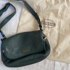 Teal Fossil Leather Crossbody Bag